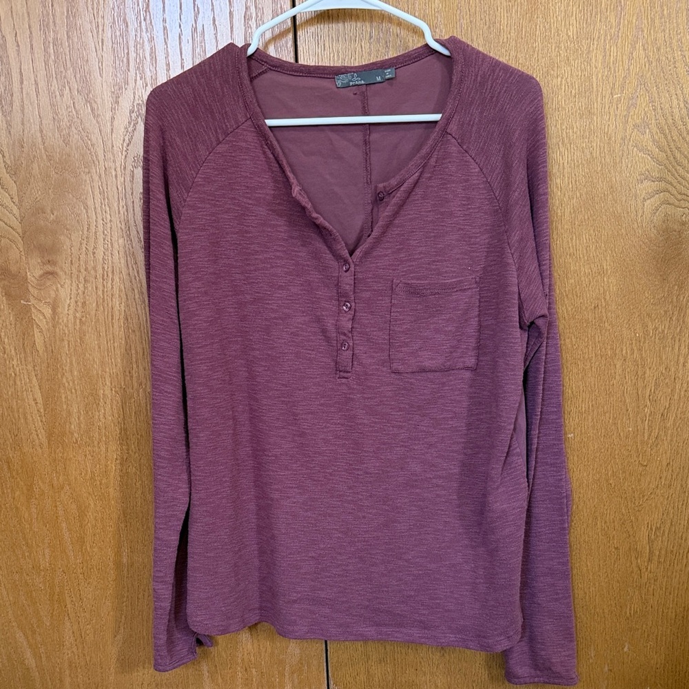 Prana Women's Long-Sleeve Henley Top - Maroon